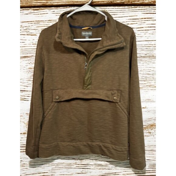 L. L. Bean Slim Fit Top Mens M 1/2 Zip Front Pocket Pullover 510963 Brown - Picture 1 of 5